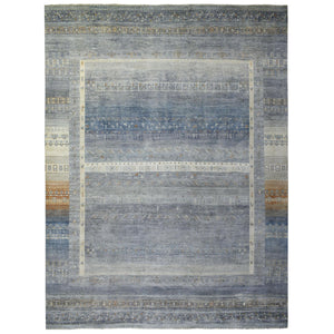 11'8"x14' Gray, Afghan Kashkuli Gabbeh with Soft Cool Tones, Hand Spun Wool, Fine Weave, Natural Dyes, Hand Knotted, Oversized, Oriental Rug FWR425238