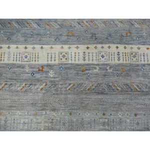 11'8"x14' Gray, Afghan Kashkuli Gabbeh with Soft Cool Tones, Hand Spun Wool, Fine Weave, Natural Dyes, Hand Knotted, Oversized, Oriental Rug FWR425238