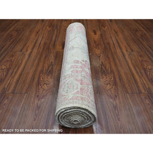 2'9"x12'3" Ivory, Afghan Angora Oushak with Large Leaf Design, Organic Wool, Hand Knotted Runner Oriental Rug FWR425340