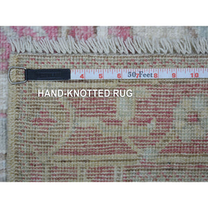 2'9"x12'3" Ivory, Afghan Angora Oushak with Large Leaf Design, Organic Wool, Hand Knotted Runner Oriental Rug FWR425340