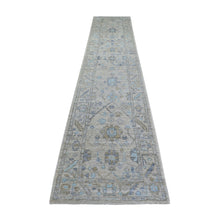 Load image into Gallery viewer, 2&#39;9&quot;x15&#39;1&quot; Gray Natural Wool, Afghan Angora Oushak with Floral Pattern, Hand Knotted Runner Oriental Rug FWR425352