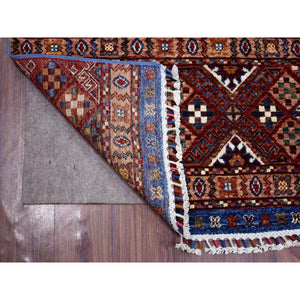 3'6"x5'5" Light Blue, Hand Knotted Afghan Super Kazak, Khorjin Design with Colorful Tassels, Natural Dyes Extra Soft Wool, Oriental Rug FWR425436