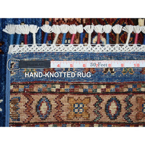 3'6"x5'5" Light Blue, Hand Knotted Afghan Super Kazak, Khorjin Design with Colorful Tassels, Natural Dyes Extra Soft Wool, Oriental Rug FWR425436