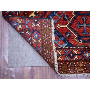 4'1"x6' Brick Red Afghan Ersari with Geometric Repetitive Triangle Design, Natural Dyes, Hand Knotted Pure Wool Oriental Rug FWR425502