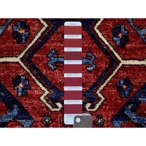 4'1"x6' Brick Red Afghan Ersari with Geometric Repetitive Triangle Design, Natural Dyes, Hand Knotted Pure Wool Oriental Rug FWR425502