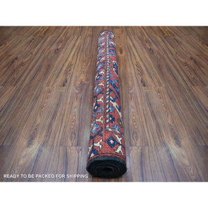 4'1"x6' Brick Red Afghan Ersari with Geometric Repetitive Triangle Design, Natural Dyes, Hand Knotted Pure Wool Oriental Rug FWR425502