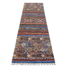 Load image into Gallery viewer, 2&#39;8&quot;x9&#39; Gray, Natural Dyes Extra Soft Wool Hand Knotted, Afghan Super Kazak, Khorjin Design with Colorful Tassels, Runner Oriental Rug FWR425700