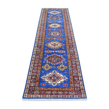 Load image into Gallery viewer, 2&#39;8&quot;x9&#39;6&quot; Denim Blue, Hand Knotted Afghan Super Kazak with Geometric Medallion Design, Natural Dyes 100% Wool Runner Oriental Rug FWR425796