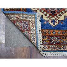 Load image into Gallery viewer, 2&#39;8&quot;x9&#39;6&quot; Denim Blue, Hand Knotted Afghan Super Kazak with Geometric Medallion Design, Natural Dyes 100% Wool Runner Oriental Rug FWR425796
