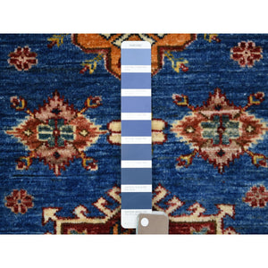 2'8"x9'6" Denim Blue, Hand Knotted Afghan Super Kazak with Geometric Medallion Design, Natural Dyes 100% Wool Runner Oriental Rug FWR425796