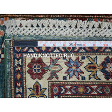 Load image into Gallery viewer, 2&#39;4&quot;x10&#39; Green Afghan Super Kazak with Geometric Medallion Design, Hand Knotted, Natural Dyes, Pure Wool Runner Oriental Rug FWR425802