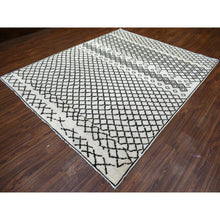 Load image into Gallery viewer, 8&#39;2&quot;x9&#39;9&quot; Ivory, Hand Knotted, Moroccan Berber with Criss Cross Pattern, Pure Wool, Natural Dyes, Oriental Rug FWR425982