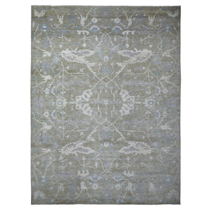 12'1"x15'5" Gray, Afghan Angora Oushak with Motifs Supple Wool, Natural Dyes Hand Knotted, Oversized Oriental Rug FWR425994
