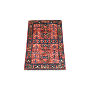 2'x3' Coral Red Turkeman Ersari with Tribal Design, Natural Dyes, Hand Knotted, Pure Wool Oriental Rug FWR426036