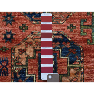 2'1"x2'10" Coral Red Natural Dyes, Afghan Ersari with Elephant Feet Design. Hand Knotted, Pure Wool Oriental Rug FWR426132
