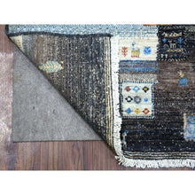 Load image into Gallery viewer, 3&#39;1&quot;x5&#39; Mix of Black, Yellow and Blue, Afghan Kashkuli Gabbeh with Pictorial Design Hand Knotted, Natural Wool Oriental Rug FWR426186