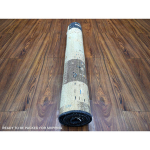 3'1"x5' Mix of Black, Yellow and Blue, Afghan Kashkuli Gabbeh with Pictorial Design Hand Knotted, Natural Wool Oriental Rug FWR426186