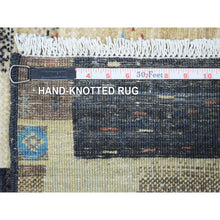 Load image into Gallery viewer, 3&#39;1&quot;x5&#39; Mix of Black, Yellow and Blue, Afghan Kashkuli Gabbeh with Pictorial Design Hand Knotted, Natural Wool Oriental Rug FWR426186