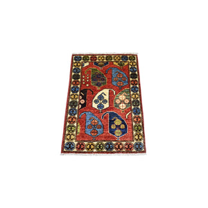 1'10"x3' Brick Red Afghan Ersari with Boteh Design, Hand Knotted, Natural Dyes, Soft and Shiny Wool Oriental Rug FWR426288