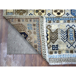 3'3"x4'10" Gray Hand Knotted, Natural Dyes Afghan Ersari with Tribal Design Soft and Shiny Wool Oriental Rug FWR426426
