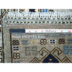 3'3"x4'10" Gray Hand Knotted, Natural Dyes Afghan Ersari with Tribal Design Soft and Shiny Wool Oriental Rug FWR426426