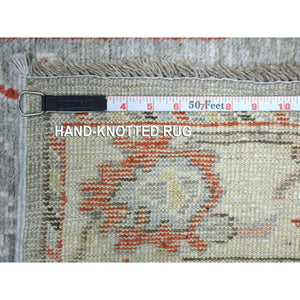 2'6"x97" Gray, Afghan Angora Oushak with Pop of Colors, Hand Knotted, Extra Soft Wool Runner Oriental Rug FWR426996