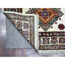 Load image into Gallery viewer, 2&#39;6&quot;x12&#39;7&quot; Ivory Hand Knotted, Afghan Super Kazak with Geometric Medallion Design, Natural Dyes, Pure Wool Runner Oriental Rug FWR427296