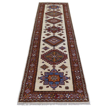 Load image into Gallery viewer, 2&#39;8&quot;x9&#39;4&quot; Ivory Natural Dyes, Afghan Super Kazak with Geometric Design, Hand Knotted Pure Wool Oriental Rug FWR427302