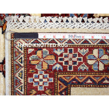 Load image into Gallery viewer, 2&#39;8&quot;x9&#39;4&quot; Ivory Natural Dyes, Afghan Super Kazak with Geometric Design, Hand Knotted Pure Wool Oriental Rug FWR427302