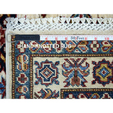 Load image into Gallery viewer, 2&#39;9&quot;x12&#39;7&quot; Ivory Afghan Super Kazak with Geometric Medallion Design Hand Knotted, Pure Wool Runner Oriental Rug FWR427314