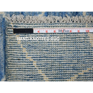 2'6"x11'2" Denim Blue, Hand Knotted, Natural Dyes, Moroccan Berber with Criss Cross Pattern, Organic Wool, Runner Oriental Rug FWR427332