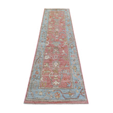 Load image into Gallery viewer, 2&#39;6&quot;x9&#39;8&quot; Coral Red, Hand Knotted Afghan Angora Oushak with Flowing and Open Design, Natural Wool Runner Oriental Rug FWR427440