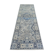 Load image into Gallery viewer, 2&#39;9&quot;x9&#39;4&quot; Gray, Extra Soft Wool, Anatolian Village Inspired Geometric Design, Hand Knotted, Runner Oriental Rug FWR427692
