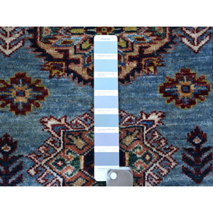 2'7"x9'10" Light Blue, Natural Dyes Afghan Super Kazak with Geometric Medallion Design Hand Knotted Pure Wool Oriental Rug FWR427746