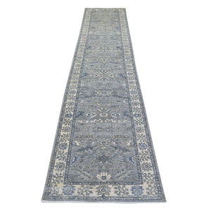2'7"x13'1" Gray, AfghanÊWool Natural Dyes Hand Knotted, Densely Woven Fine Peshawar with Ziegler Mahal Design, Runner Oriental Rug FWR427824