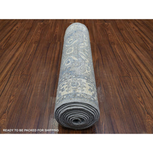 2'7"x13'1" Gray, AfghanÊWool Natural Dyes Hand Knotted, Densely Woven Fine Peshawar with Ziegler Mahal Design, Runner Oriental Rug FWR427824