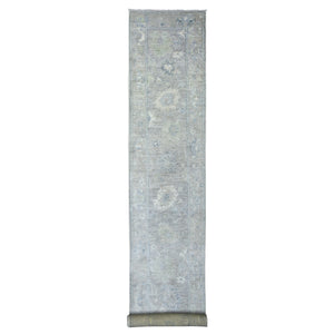 2'9"x19'5" Gray Afghan Angora Oushak with All Over Leaf Design, Hand Knotted, Natural Wool XL Runner Oriental Rug FWR427986