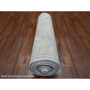 2'9"x19'5" Gray Afghan Angora Oushak with All Over Leaf Design, Hand Knotted, Natural Wool XL Runner Oriental Rug FWR427986