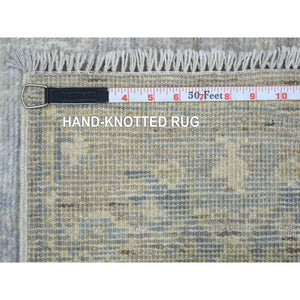 2'9"x19'5" Gray Afghan Angora Oushak with All Over Leaf Design, Hand Knotted, Natural Wool XL Runner Oriental Rug FWR427986