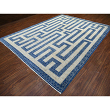 Load image into Gallery viewer, 9&#39;2&quot;x11&#39;9&quot; Denim Blue Maze Design with Berber Influence, Hand Knotted, Densely Woven, Soft and Shiny Wool Oriental Rug FWR428088