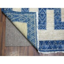 Load image into Gallery viewer, 9&#39;2&quot;x11&#39;9&quot; Denim Blue Maze Design with Berber Influence, Hand Knotted, Densely Woven, Soft and Shiny Wool Oriental Rug FWR428088
