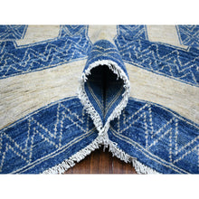 Load image into Gallery viewer, 9&#39;2&quot;x11&#39;9&quot; Denim Blue Maze Design with Berber Influence, Hand Knotted, Densely Woven, Soft and Shiny Wool Oriental Rug FWR428088