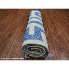 Load image into Gallery viewer, 9&#39;2&quot;x11&#39;9&quot; Denim Blue Maze Design with Berber Influence, Hand Knotted, Densely Woven, Soft and Shiny Wool Oriental Rug FWR428088