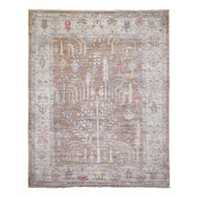 Load image into Gallery viewer, 8&#39;2&quot;x10&#39; Mocha Brown, Hand Knotted Angora Ushak with Cypress and Willow Tree Design, Natural Dyes Afghan Wool, Oriental Rug FWR428130