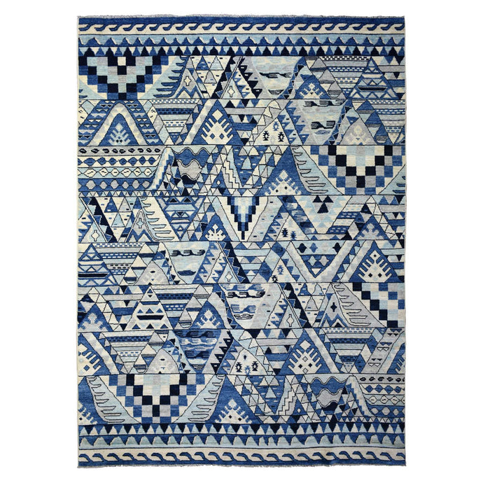 9'x12' Denim Blue, Anatolian Village Inspired Geometric Style Natural Dyes, Soft Wool Hand Knotted, Oriental Rug FWR428208