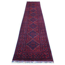 Load image into Gallery viewer, 2&#39;7&quot;x13&#39; Deep and Saturated Red, Afghan Khamyab with Geometric Medallions, Soft and Shiny Wool Hand Knotted, Runner Oriental Rug FWR428232