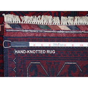 2'7"x13' Deep and Saturated Red, Afghan Khamyab with Geometric Medallions, Soft and Shiny Wool Hand Knotted, Runner Oriental Rug FWR428232