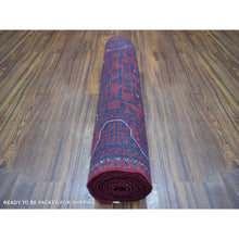 Load image into Gallery viewer, 2&#39;7&quot;x9&#39;7&quot; Deep And Saturated Red, Hand Knotted Afghan Khamyab with Geometric Design, Velvety Wool, Runner Oriental Rug FWR428238