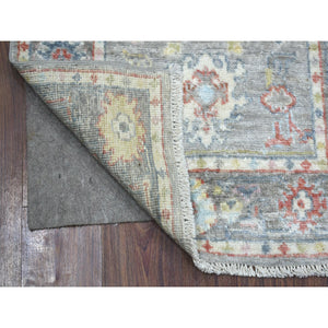 2'6"x9'5" Gray, Afghan Wool Hand Knotted, Angora Ushak with Colorful Motifs Natural Dyes, Runner Oriental Rug FWR428508