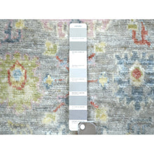 Load image into Gallery viewer, 2&#39;6&quot;x9&#39;5&quot; Gray, Afghan Wool Hand Knotted, Angora Ushak with Colorful Motifs Natural Dyes, Runner Oriental Rug FWR428508